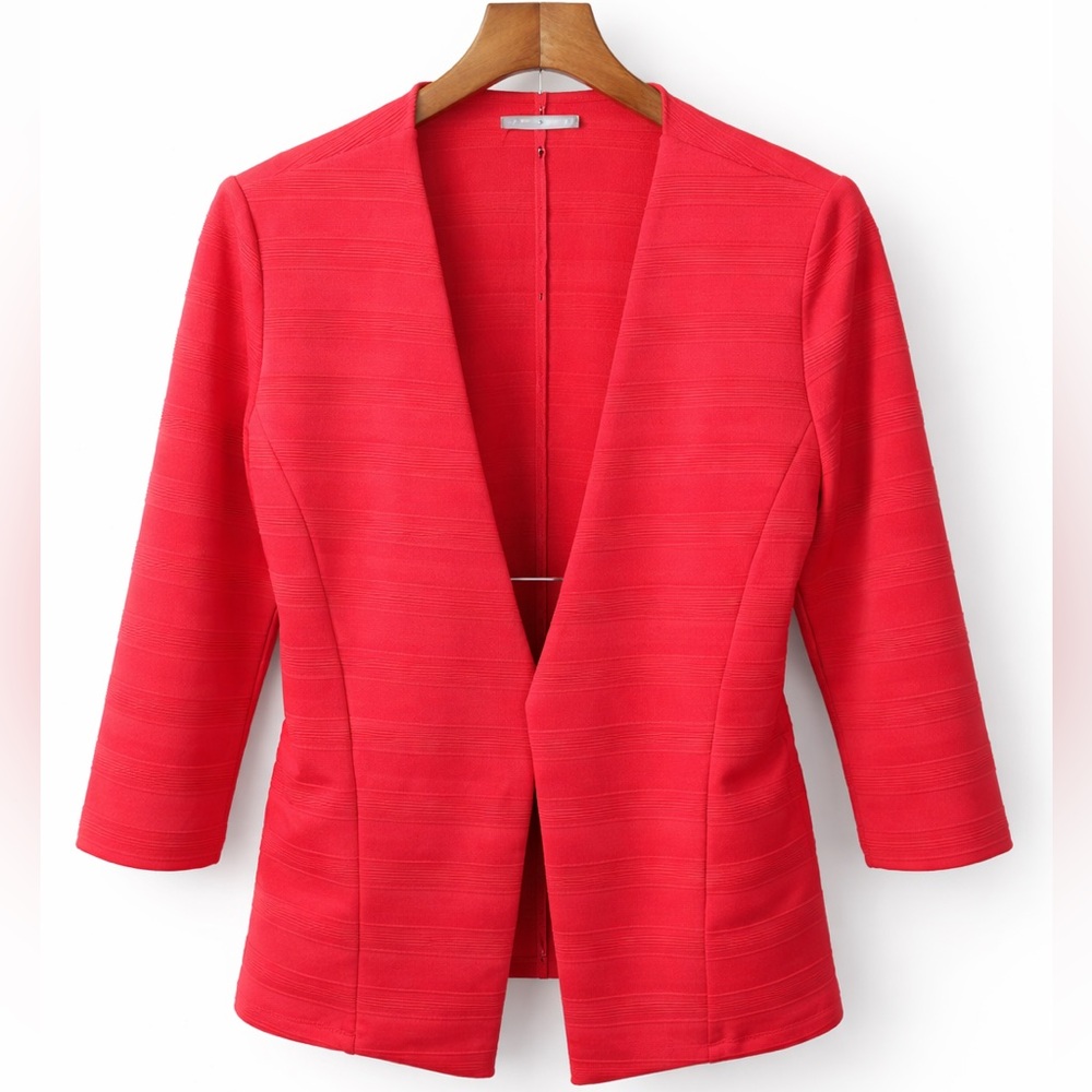 Lemon Tart Textured Red Open Front Blazer Cardigan Stretch Knit Size L